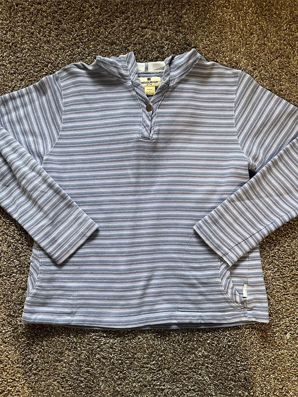 Vintage Woolrich Hooded Henley Striped Pullover L